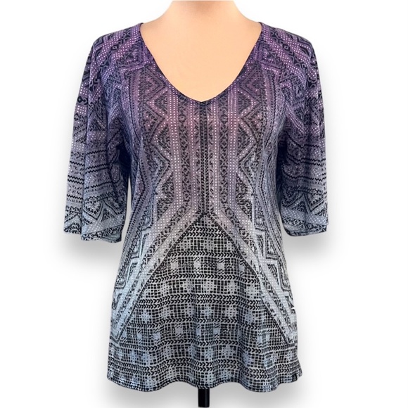 Prana Tops - Prana Romy V-Neck Bell Sleeve Top Boho Ombré Aztec Print Purple Gray Black Small